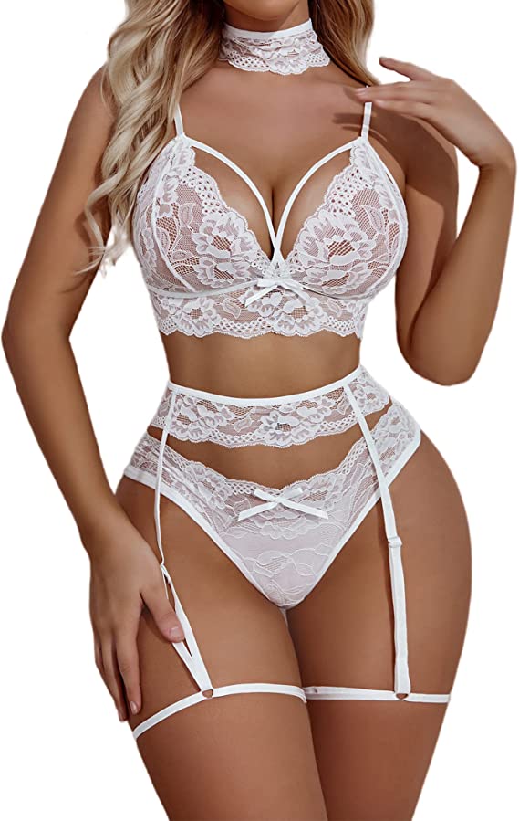 Avidlove Women Lingerie Set with Garter Belts Sexy Bra and Panty Set Lace Teddy Bodysuit