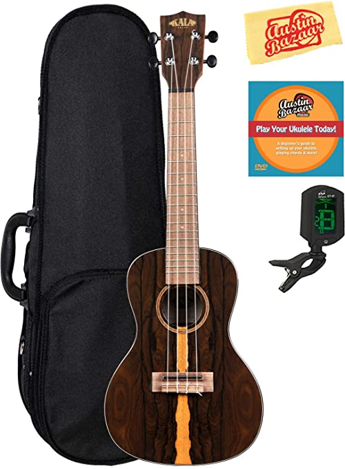 Kala KA-ZCT-C Ziricote Concert Ukulele Bundle with Hard Case, Tuner, Austin Bazaar Instructional DVD, and Polishing Cloth