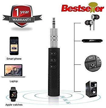 VOSAVO BT450 Wireless Bluetooth Receiver 3.5mm Jack Stereo Bluetooth Audio Music Receiver Adapter for Speaker Car Aux Hands Free Kit Compatible with All Android, iOS and iOS Devices - Assorted Colour