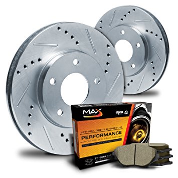 Max KT022212 Rear Silver Slotted & Cross Drilled Rotors and Ceramic Pads Combo Brake Kit