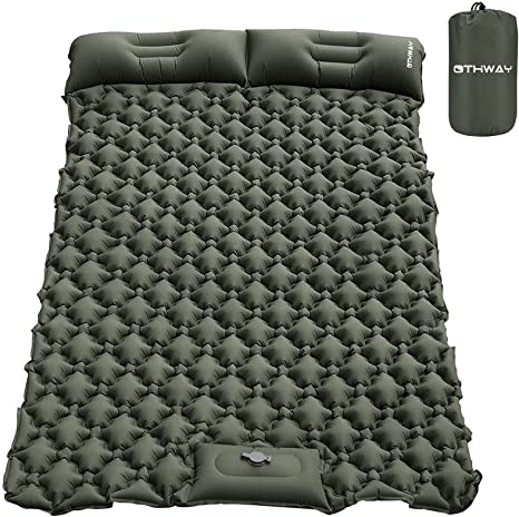 OTHWAY Double Camping Sleeping Pad, Foot Press Inflatable Sleeping Mat Built-in Pump Camping Mattress with Pillow for Car Traveling Backpacking Hiking Tent Travel (Green)