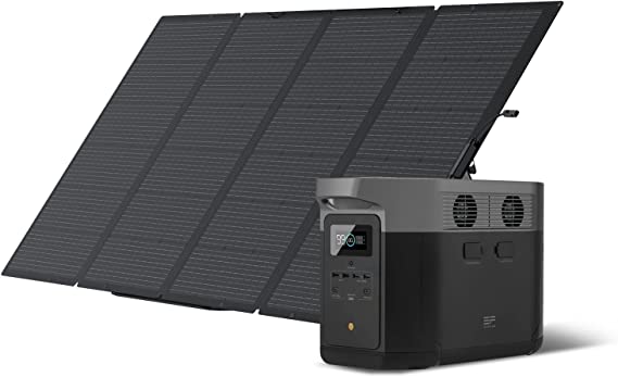 EF ECOFLOW Delta Max (2000) Solar Generator 2016Wh with 400W Portable Solar Panel, 4 X 2400W (4600W Surge) AC Outlets, Portable Power Station for Home Backup Outdoors Camping RV Emergency