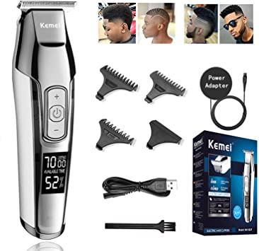 KEMEI Men's LCD Display Baldheaded Hair Clipper Professional Beard Hair Trimmer Tools Wireless Electric Haircut Cutter Machine Rechargeable Edger,Cordless and USB Rechargeable