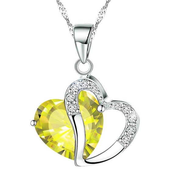 KATGI Fashion Austrian Crystals Heart Shape Pendant Necklace