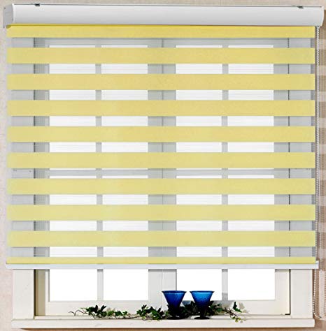 Foiresoft Custom Cut to Size, [Winsharp Basic, Yellow, W 63 x H 64 inch] Zebra Roller Blinds, Dual Layer Shades, Sheer or Privacy Light Control, Day and Night Window Drapes, 20 to 103 inch Wide