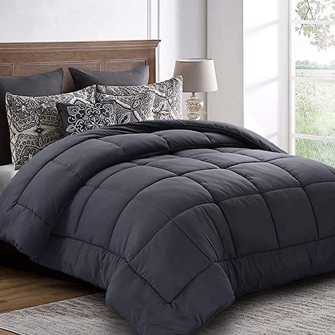 Twin Comforter (64 by 88 inches) - Grey Down Alternative Comforters Soft Quilted Duvet Insert with Corner Tabs - Balichun Luxury Hotel Collection 1800 Series - All Season