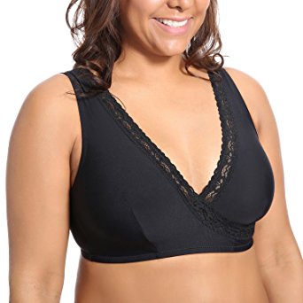 Delimira Women's Plus Size Soft Cup Comfort Wirefree Sleep Lace Bra