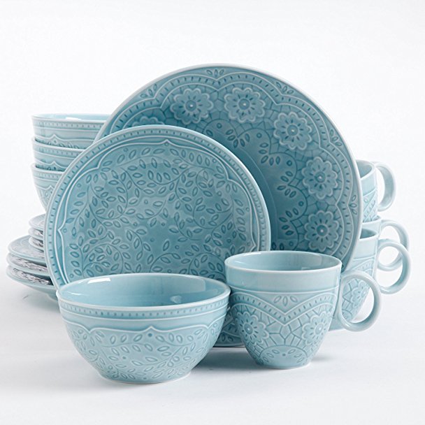 Gibson Elite Alemany 16 Piece Dinnerware Set, Aqua