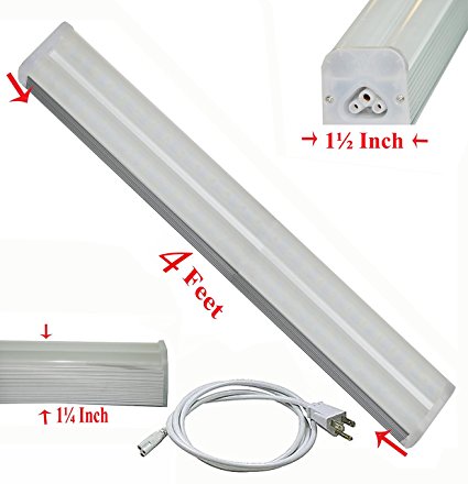 SleekLighting T5 LED Double Bar Tube Lighting 4-ft Frosted Cover 30 Watt 4000K No Ballast Fixture Interior Lights Garage Closet Workshop Kitchen Dorm Accessories Includes 5ft Power Cord just Plug N Go