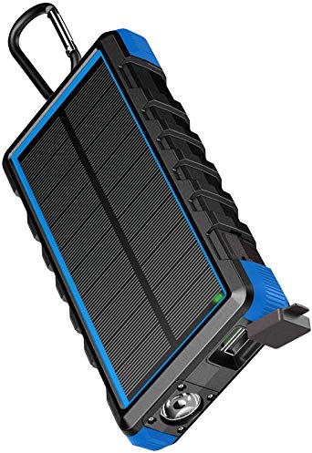 EasyAcc 24000mAh Cell Phone Portable Solar Power Supply Energy Storage Battery Charger Power Bank Rugged Waterproof Portable Battery Chargers with 6A Dual Input and QC Output - Black and Blue