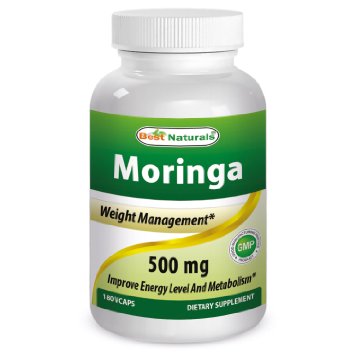 Moringa 500 mg 180 Vcaps by Best Naturals featuring Pure Organic Moringa Oleifera leaf Capsule - Manufactured in a USA Based GMP Certified Facility and Third Party Tested for Purity Guaranteed