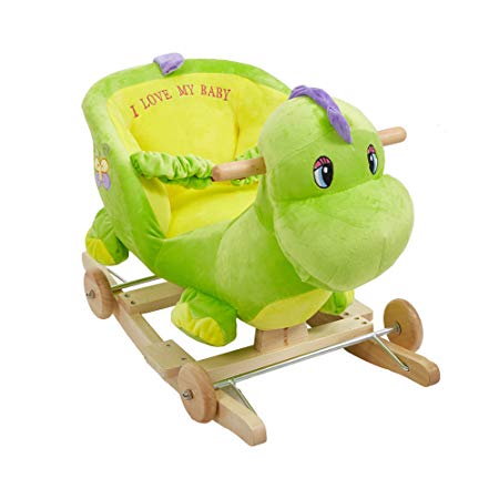 Dporticus Child Rocking Horse Plush Elephant Rocker Toy with Wheels and Seat Belt Wooden Rocking Horse/Kid Rocking Toy/Baby Rocking Horse/Rocker/Animal Ride On