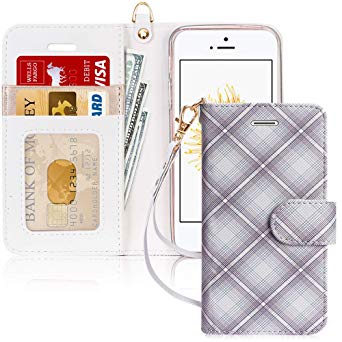 FYY Case for iPhone SE/iPhone 5S/iPhone 5, [Kickstand Feature] Luxury PU Leather Wallet Case Flip Folio Cover with [Card Slots][Wrist Strap] for iPhone SE/iPhone 5S/iPhone 5-Prism