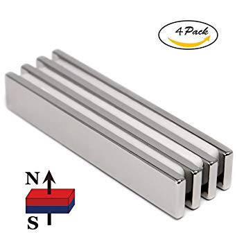 Wukong 4PCS Magnetic Grade N52 Rectangular Bar Neodymium Magnets, Rare Earth Magnets for Multi-Use 3.94'' X 0.4'' X 0.12''
