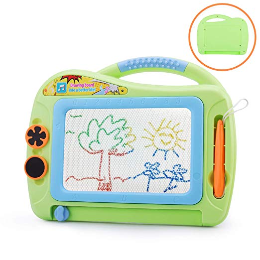 Magnetic Doodle Board with Enclosed Back Panel for Toddlers, Travel Size Magnetic Thicken Drawing Writing Tablet-Erasable Mini Sketching Pad with Pen 2 Stamps for Kids Childrens Birthday Gifts