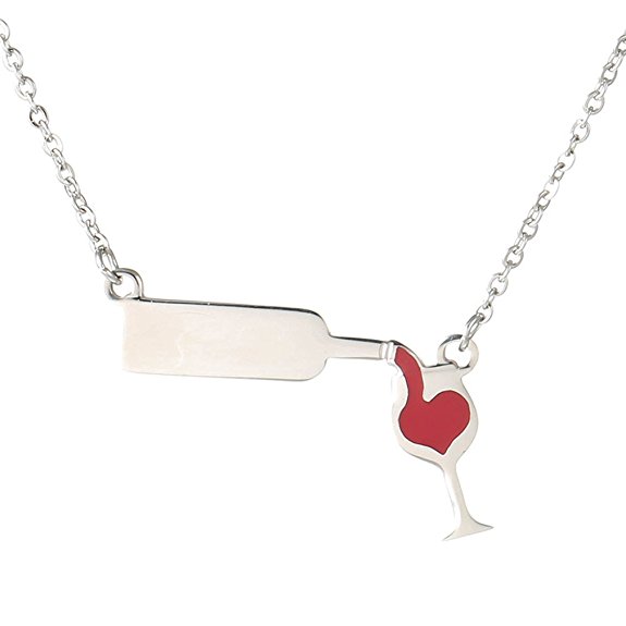 JDXN Stainless Steel Love Wine Gold Silver Enamel Heart Pendant Chain Necklace Jewelry Girl 'S Women'S