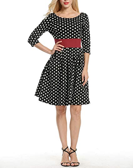 ACEVOG Women's Polka Dot 1950'S Vintage Cocktail Rockabilly Dress for Party Wedding with Red Belt