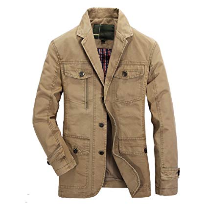 Heihuohua Men's Casual Cotton Jacket Lightweight Notched Collar Coat