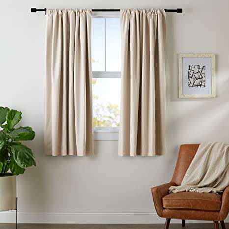 AmazonBasics Room Blackout Window Panel Curtains - Pack of 2, 52 x 63 Inch, Beige