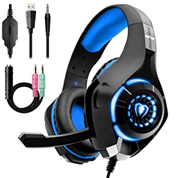 Beexcellent Gaming Headset for PS4 Xbox One, Over-Ear Gaming Headphones with Noise Reduction Mic Volume Control LED Light for PC Laptop Mac Tablet Smart Phone