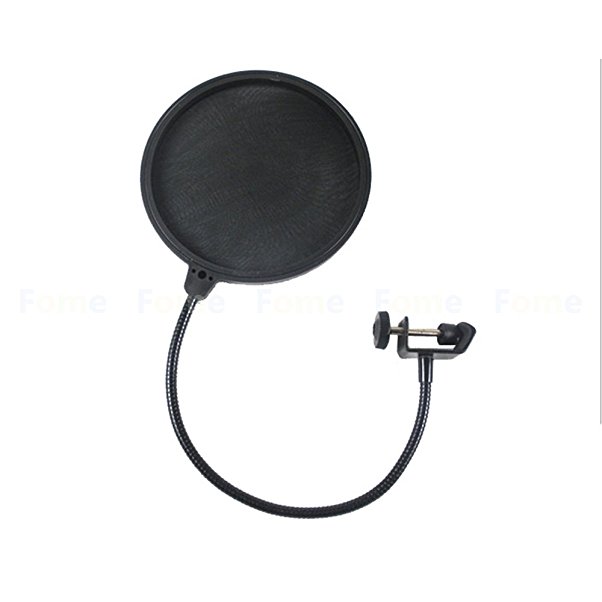 Pop Filter, FOME Professional Round Shape Studio Microphone Mic Wind Pop Filter Mask Shield with Dual Layer and 360 Degree Flexible Stand Clip Holder(Black)