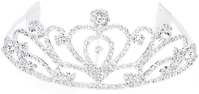 Tinksky Wedding Tiara Rhinestone Decor Bride Crown Hair Comb Hair Accessories (Silver)
