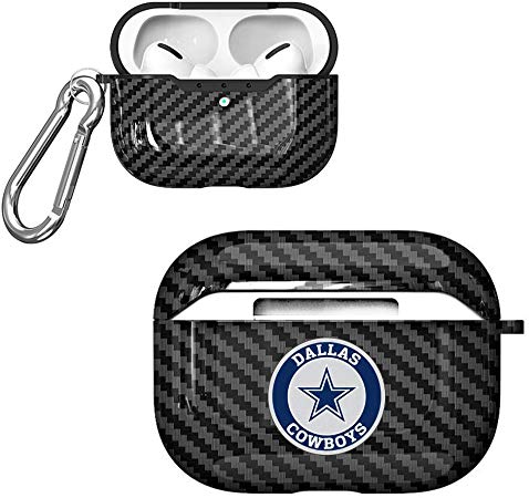 Cowboys AirPods Pro Case Cover Skin, Cute Airpods Pro Silicone Carbon Fiber Protective Case Shockproof Shell with Carabiner, Compatible for Airpods Pro Wirelss Charging Case Black
