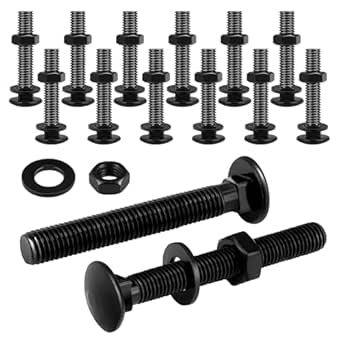 Zonon Carriage Bolt Kit Galvanized Carriage Bolt Set Includes Rust Resistance Bolts Washers and Nuts for Fastening Accessories (12 Sets,Black,1/4 x 1-1/2 Inch)