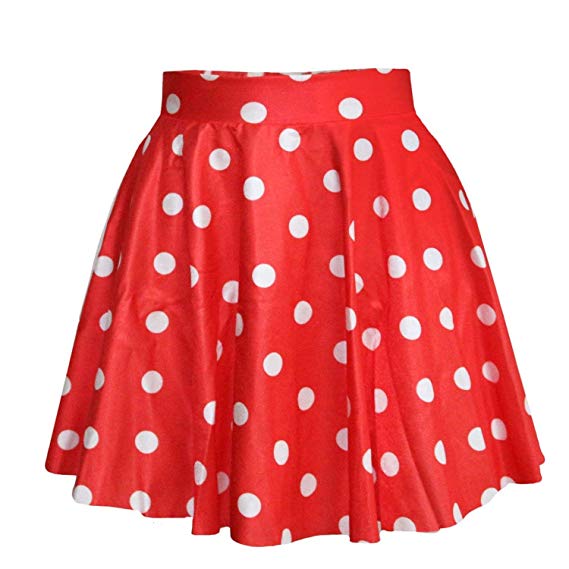 SAYM Women Girls Stretchy Polka Dot Flared Casual Mini Skirt