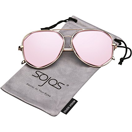 SojoS Fashion Metal Frame Flat Mirrored Lens Sunglasses SJ1004