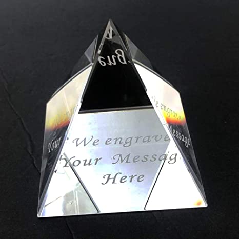 Crystal Glass Pyramid Paperweight (#60mm) Crystal Employee Retirement Appreciation Gift Plaque, Achievement Trophy -Crystal Glass Award Free Engraving