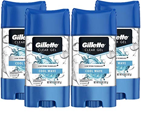 Gillette Antiperspirant & Deodorant for Men, Cool Wave Clear Gel, 3.8 Oz, Pack Of 4