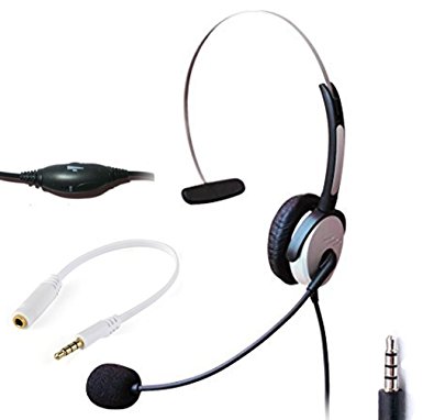 Voistek Wired Cell Phone Headset with Noise Canceling Boom Mic & Adjustable Headband for iPhone Samsung LG HTC Blackberry Huawei ZTE Mobile Phone & Smartphones with 3.5mm Headphone Jack (A1H10DJ35)