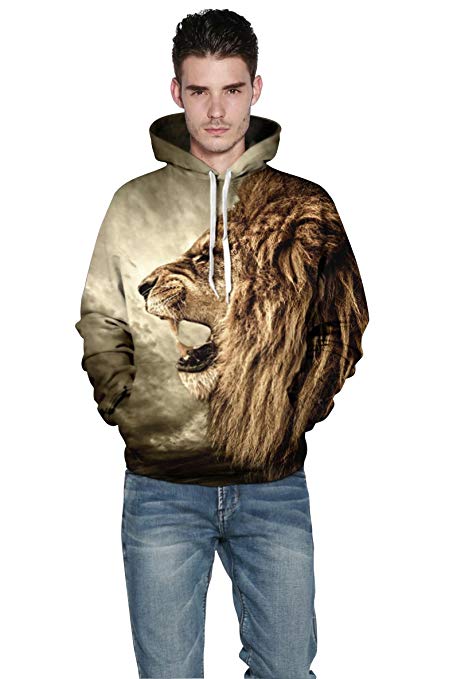 Cfanny Couple 3D Printed Drawstring Hoodie Sweatshirt Jacket,Lion King,Medium