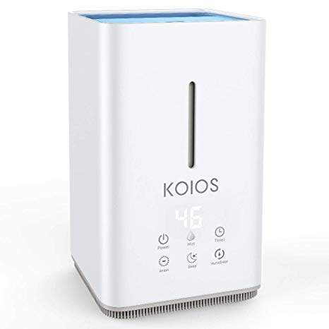 KOIOS Humidifiers for Bedroom - 4L Advanced Easy-Clean Top-Filling Design, Ultrasonic Cool Mist Humidifier with Intelligent Constant Humidity & Timer Function, 3 Mist Modes, 3-Year Warranty