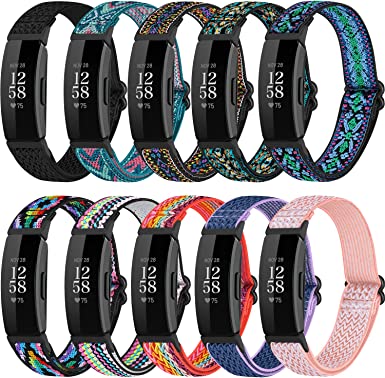 ShuYo 10 PACK Elastic Band Compatible with Fitbit Inspire /Fitbit Inspire HR/Fitbit Inspire 2,Adjustable Nylon Sport Replacement Wristband for Women&Men