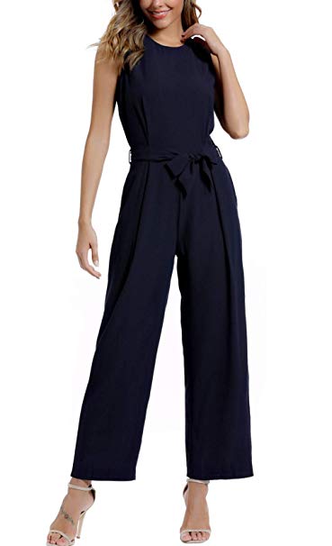 Dilgul Women’s Summer Sleeveless Wide Leg High Waist 3/4 Jumpsuits with Belt