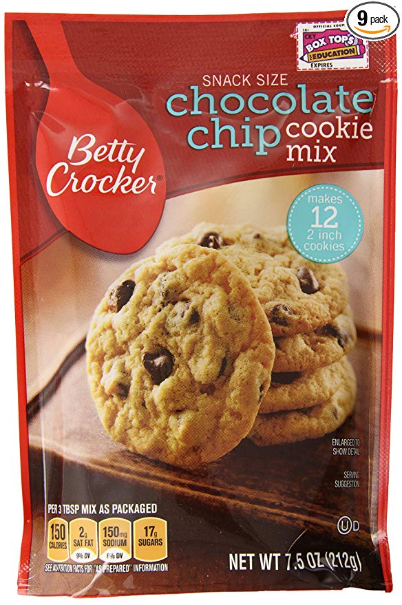 Betty Crocker Baking Mix, Chocolate Chip Cookie Mix, Snack Size, 7.5 Oz Pouch (Pack of 9)