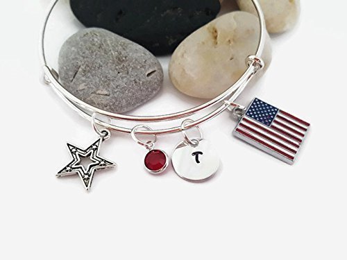 American flag bangle, 4th of July bracelet, Patriotic personalized bracelet
