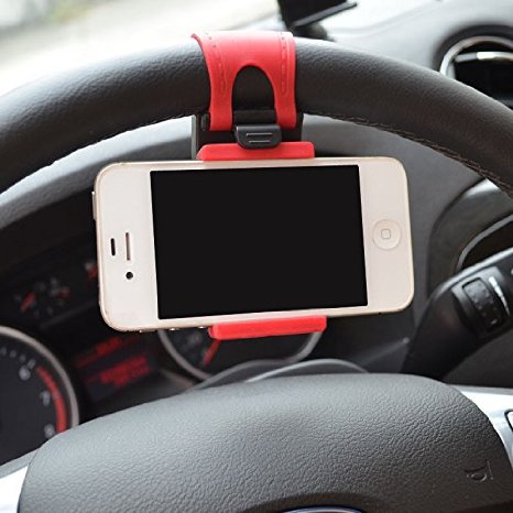 Car Mount Costech Steering Wheel Stand GPS Rubber Band Holder for Iphone 66s6plus5s Samsung Galaxy S6S5Note 543Other Not More than 55 Inch Moblie PhoneRed