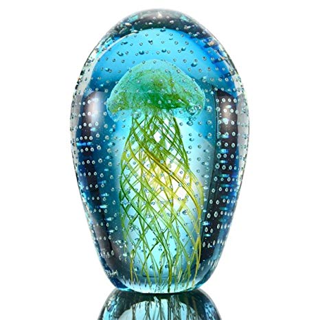 Decorative Art Glass Jellyfish with Bubbles Glow in the Dark