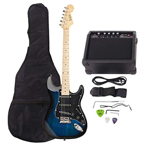 ISIN Full Size Electric Guitar for Beginner with Amp and Accessories Pack Guitar Bag (Dark blue)