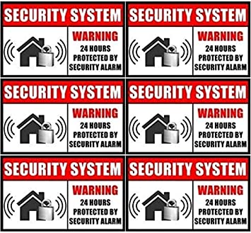 Outdoor/Indoor (6 Pack) 3.54" X 2.24" Home Business Security Burglar Alarm System Window Door Warning Alert Back Self Adhesive Vinyl Sticker Decals