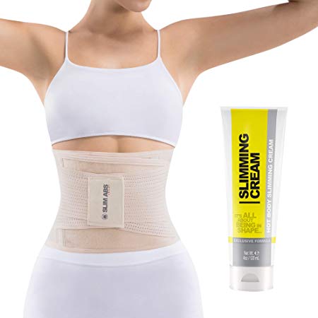 Slim Abs Waist Trainer Corset Belt with Slimming Cream – Waist Trimmer for Women and Thermogenic Workout Sweat Gel