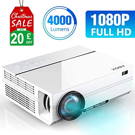 ABOX 4000 Lumens Projector, Portable Full HD 1080p (1920 x 1080) Video Projector, Compatible with Amazon Firestick, Laptop, Smart phone, Dual HD and USB Inputs for Movies, Sports, Gaming