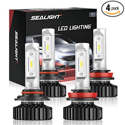 SEALIGHT 9005/HB3 High Beam H11/H9 Low Beam LED Headlight Bulbs Combo Package CSP Chips 14000LM 6000K Brightness Upgraded Ice White