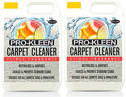 Pro-Kleen Professional Carpet & Upholstery Shampoo – Citrus Fragrance - High Concentrate Cleaning Solution - Suitable For All Machines - 10 Litres