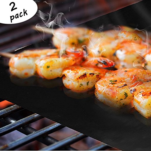 BBQ Grill Mat Non-stick Reusable High Temperature Resistance Grilling Pads FDA Approved, Heavy Duty and Easy to Clean Barbecue Mat - Set of 2