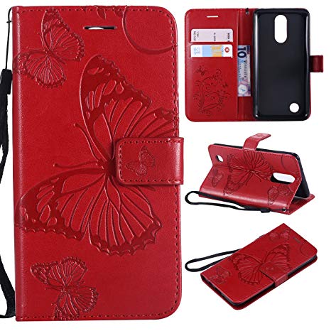 ARSUE LG K20 Case, LG K20 Plus Wallet Case,Leather Folio Flip PU Phone Protective Case Cover with Card Holder & Kickstand for LG K20/LG K20 Plus/LG K20 V/LV5/K10 2017/LG Harmony,Butterfly Red