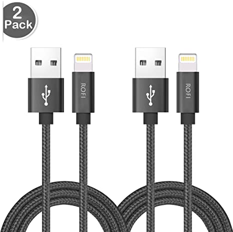 RoFI Lightning Cable Compatible iPhone, [2Pack] Nylon Braided iPhone Cable Fast Charging USB Cord Replacement for iPhone X 8 8 plus 7 7 Plus 6s 6s Plus 6 6 Plus 5 5S SE iPad Air Mini and iPod (Grey, 6 Feet)